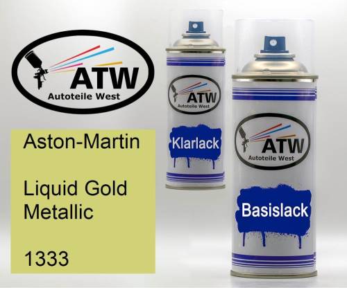 Aston-Martin, Liquid Gold Metallic, 1333: 400ml Sprühdose + 400ml Klarlack - Set, von ATW Autoteile West.